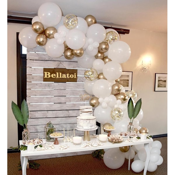 146 Stykker Hvid Ballonbue Kit Guld og Hvid Ballon Girlande