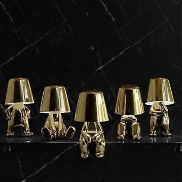 Thinker Karakter Dekor Bordlampe Kreativ Liten Gullmann Led Bordlampe Berøringskontroll Dimbar Jern Harpiks Skrivebordslys (Mr WHERE Gull)