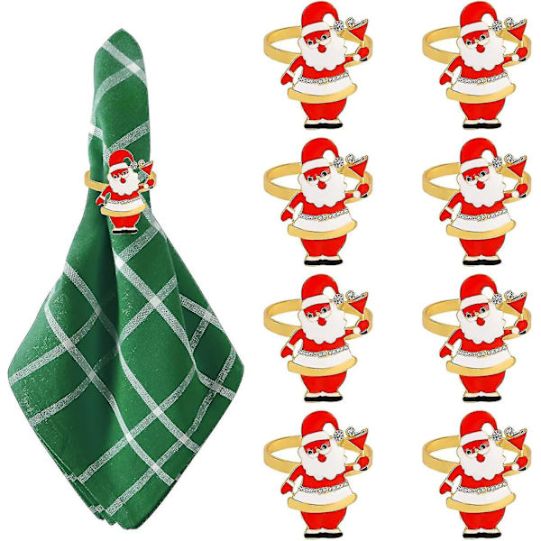 Julservettringar Set med 8 Jultomte Servettringhållare för Matsalsbord Metall Hembordsdekoration