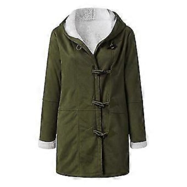 Dame Vinter Langærmet Tyk Plus Fløjl Hætte Casual Bomuld Varm Jakke Fleece Varm Frakke Hættetrøje Overtøj 1 stk (2XL Grøn)