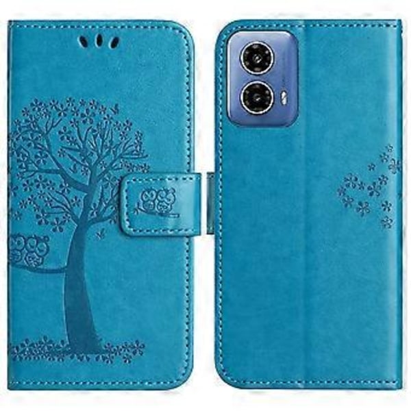 Til Motorola Moto G35 5G Etui PU Læder Ugle Træ Præget Pung Telefon Cover (Style E)