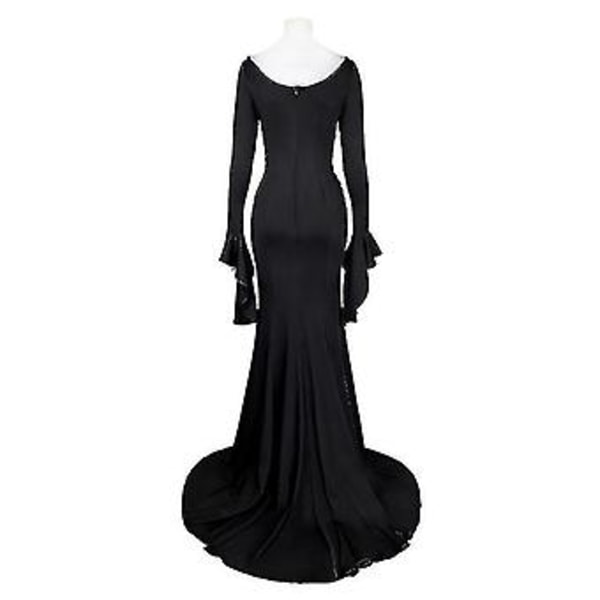 Onsdag Morticia Addams Cosplay Kostume Sexy Sort Kjole Til Kvinder Halloween Karneval Party Kostume Ty (XS Med Paryk)