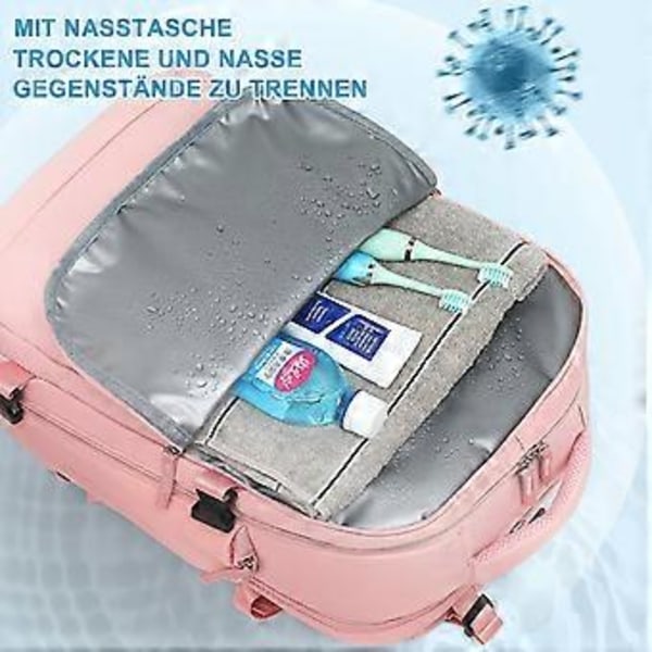 Kabinväska Ryggsäck, 40L Flyg Godkänd Reseryggsäck för Män Kvinnor, Extra Väska (Rosa)