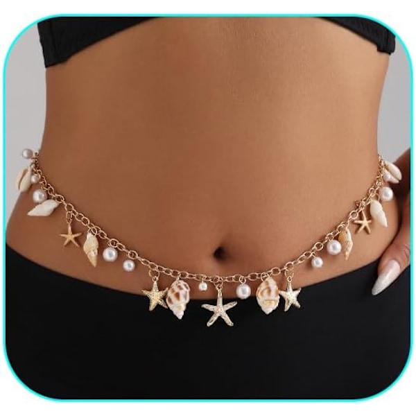 Seashell Starfish Chains Waist för kvinnor Boho Conch Body Chains Pearl Starfish Vattentäta Chains Waist Sommar Strand Body