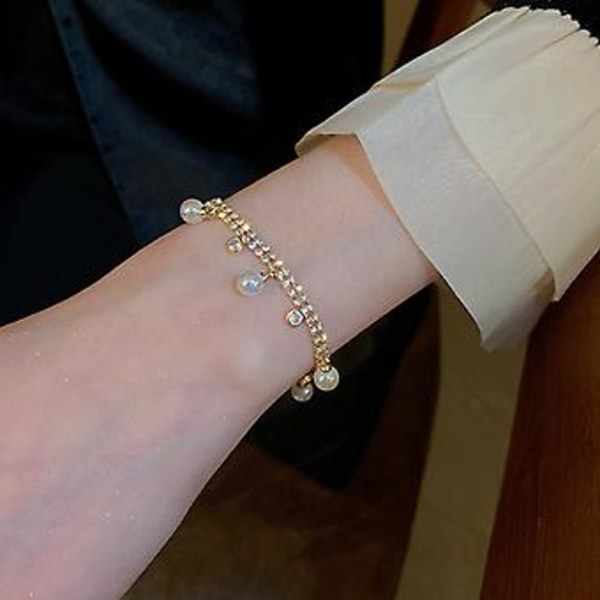 2023 Nytt Gullbelagt Inlagt Zirkon Havfrue Perle Armbånd Kvinner Personlighet Mote Skinnende Armbånd Bryllup Smykker-sl096,20cm ( SL092-S)