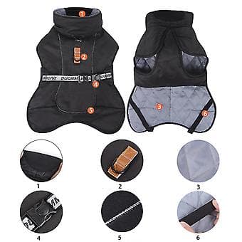 Vinterjacka för hundar utomhus, vindtät krage, bomullsinnerfoder, för medelstora och stora hundar (XL Svart)
