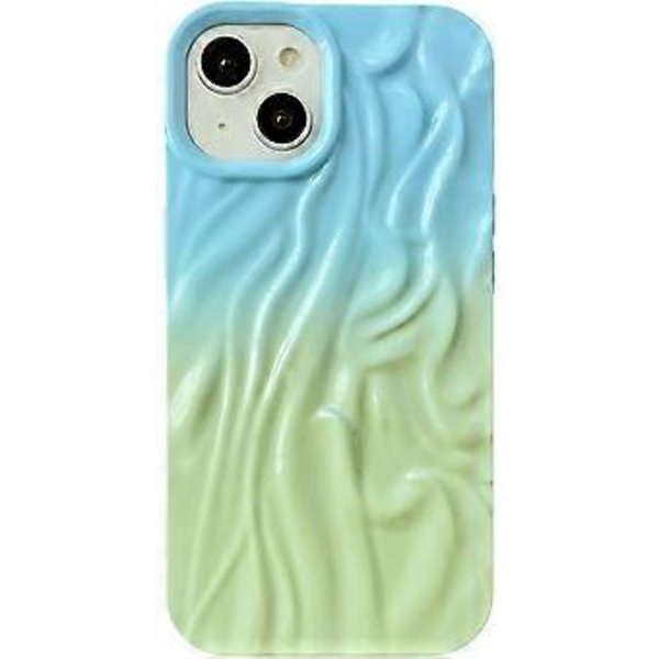 Plisserat Vattenvågsmönster i Krom, Mjukt Skal Kompatibelt med iPhone (Blågrön, iPhone 15 Pro)