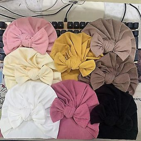 Bueknute Turbanhatt For Baby Nyfødt Super Elastisk Hudvennlig Fotorekvisitter Høy Kvalitet (Hvit)