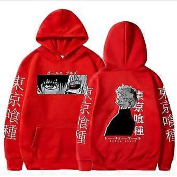 Tokyo Ghoul Anime Hættetrøjer Sweatshirts Ken Kaneki Grafisk Trykte Toppe Casual Hip Hop Streetwear (XXXL rød)