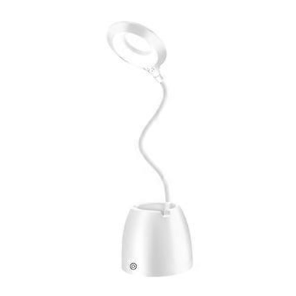 Skrivebordslampe med øyebeskyttelse, 3 lysmoduser og trinnløs dimming, skrivebordslampe med USB-oppladbart 2000mAh batteri, pennholder og telefonstativdesign for