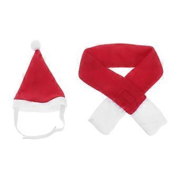 Hatte- og Halstørklæde Sæt til Julehunde og -katte, Cosplay Kostume til Kæledyr, Festtilbehør til Hunde og Katte, Størrelse L, Rød