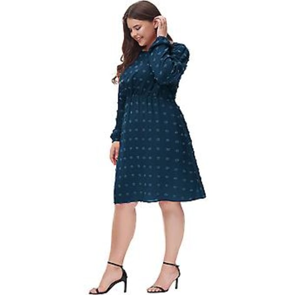 Kvinnors prickig chiffongklänning i storlek plus, elegant midi, casual festklänning med långa lanternärmar, storlekar S-2XL