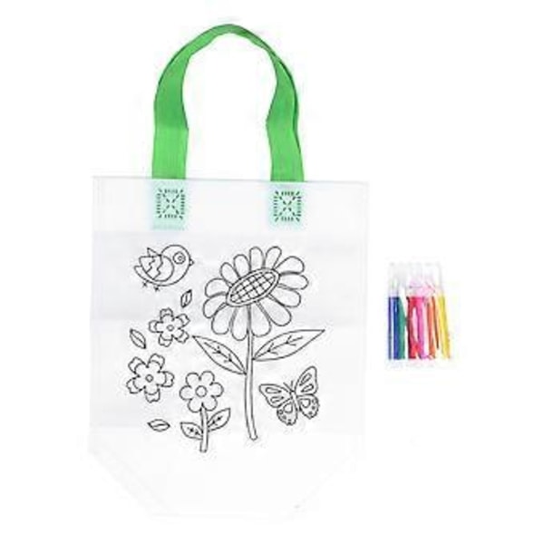DIY Graffiti Tygkasse Doodle Tygkasse NonWoven Konst Tygkasse med 6 Färg Pennor för BarnBlomma