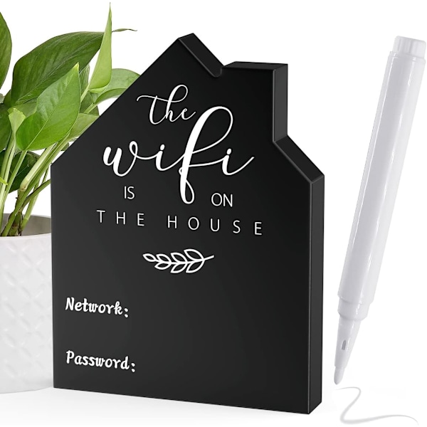 Wifi-lösenordsskylt för hem, träbord, Wifi-skylt, fristående, tavla i trä med tavla, raderbar penna (5x3,74 tum)