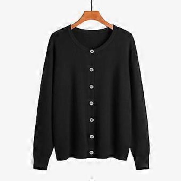 Vår och Höst Damkofta Enfärgad Rund Hals Enkelknäppt Stickad Underdel Damtröja Jacka (2XL mörkgrå)