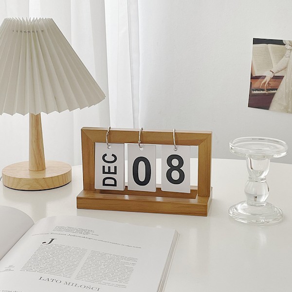 Träskivkalender Nordisk stil Skrivbordsdekor Evighetskalender Kreativ sidvändningsringkalender 1 st