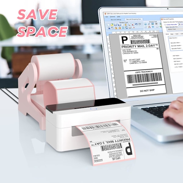 Etikettipidike, lämpöetikettipidike rullille ja viuhkatuille etiketeille, toimitusetiketin pidike, työpöydän tulostin, DIY-lisävarusteet tarvikkeita kotiin, toimistoon (vaaleanpunainen)
