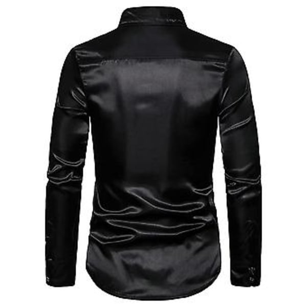 Mænd Sequin Slim Fit Knapløs Skjorte Fest Langærmet Kjole Skjorte Casual Tops (M Sort)