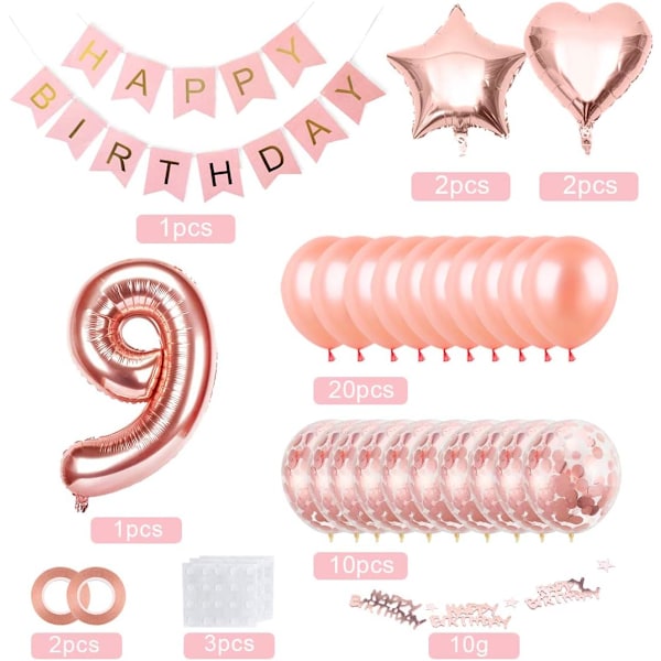 9-årsdagsflicka Ballong, Roséguld 9 Ballong, Roséguld 9 År Gammal