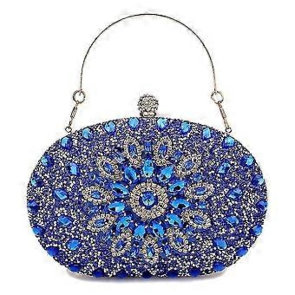 Rhinestone Dame Aften Clutch Perle Taske Bryllup Prom Håndtasker Multi-farve Mulighed (BLÅ)