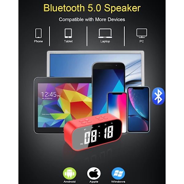 Väckarklocka med Bluetooth-högtalare, Digital klocka för sovrum, Väckarklocka för tunga sovare vuxna med dubbla larm, Snooze, Dimbar LED-display.