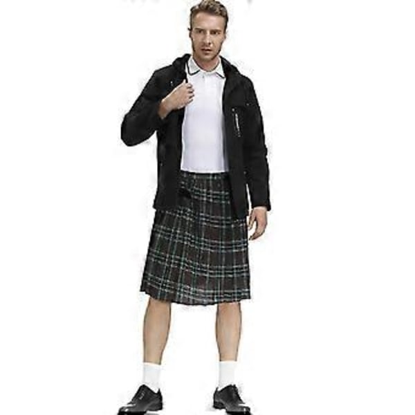 Irländsk Pläd Grön Kilt - Skotsk St Patrick's Grön Plisserad Kostym Tartan Kjol Kilt Kläder För Män Och Kvinnor (M brun)