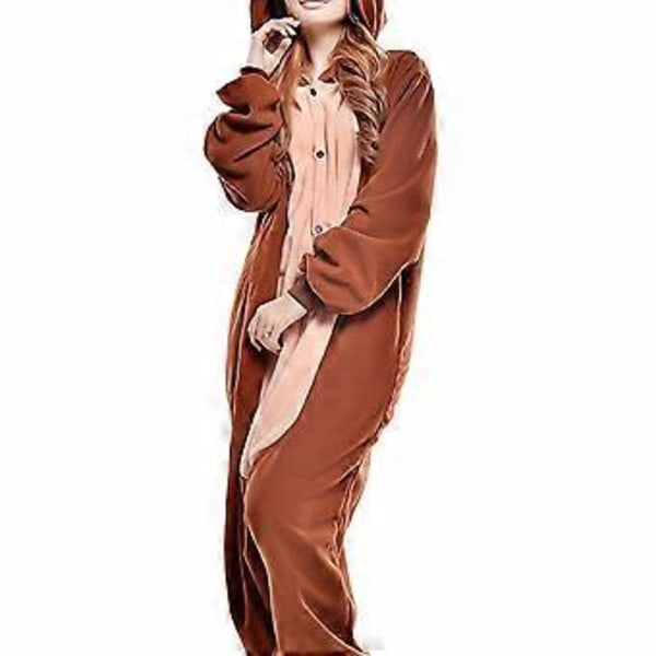 Tecknad djur onesie pyjamas barn brun apa flanell herr- och dam performance kläder hemkläder (S)
