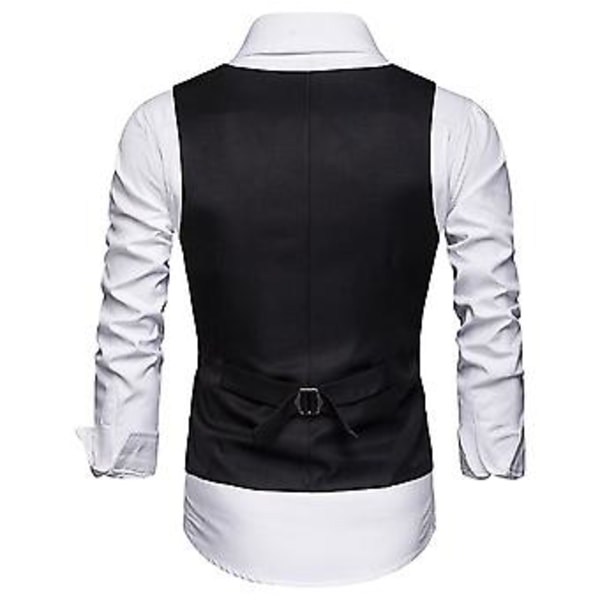 Menn Solid Formelle Knapper Vest med Lommer Business Office V-hals Ermeløs Blazer Vest (M Svart)