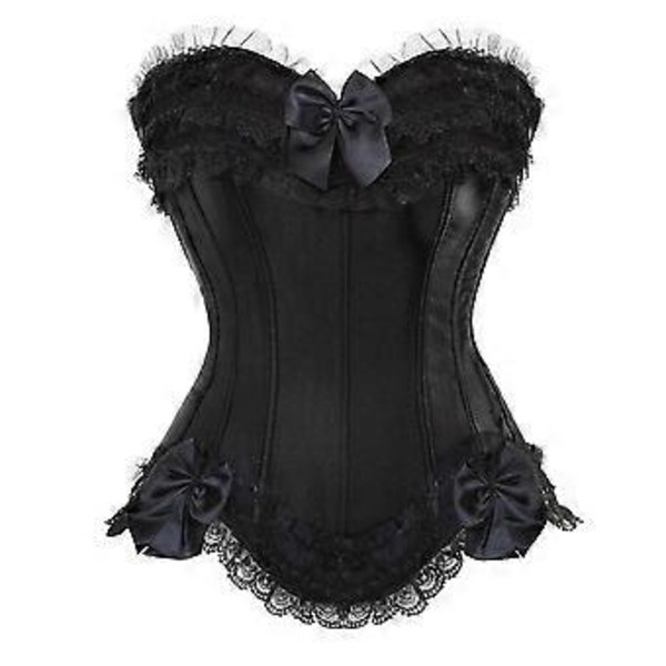 Sexy Satin Lace Overlay Korset Bustier Overbust Burlesque Corselet Top Bodyshaper Lingerie Showgirl Party Kostume Plus Size (5XL 8068 Blå)