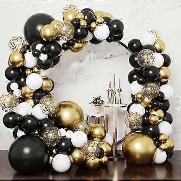 144 stk Sort og Guld Ballon Girland Bue Kit, 5 10 12 18 Tommer Sort Guld Hvid Latex Balloner til Graduation Fest Fødselsdag Jubilæum Festival Dec