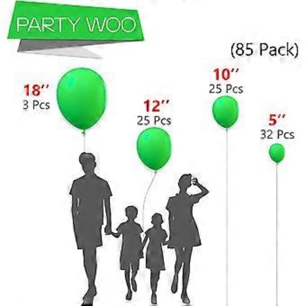 PartyWoo Kløvergrønne Balloner, 85 stk Grønne Balloner i Forskellige Størrelser Pakke med 18 tommer 12 tommer 10 tommer 5 tommer til Ballon Girland som Fødselsdag Dekoration