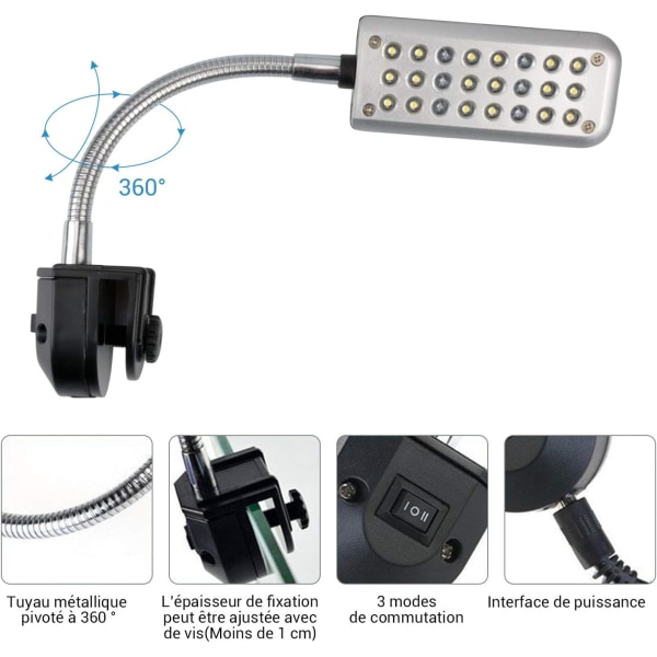 Mini akvariumklämma ljus, 24 LED justerbar ljus, dubbla färger LE