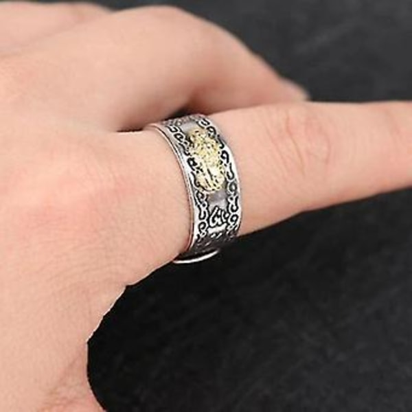 Feng Shui Pixiu Mani Mantra Suojaus Rikkaus Sormus Amuletti Onnen Avoin Säädettävä Sormus Buddhalainen (esheng)