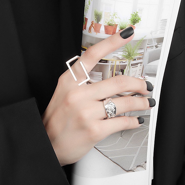 Unik rektangulær åpen ring for kvinner og jenter, gullbelagt, minimalistisk