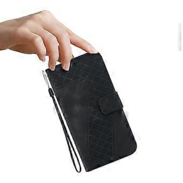 Stativfodral för Xiaomi Redmi Note 14 5G med 7-formad mönsterprägling Läder Telefonskal (Stil F)