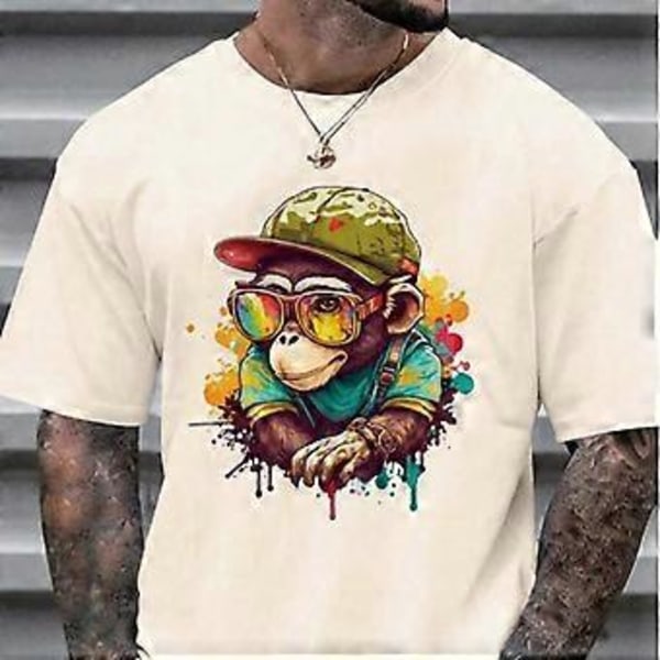 Uusi kesän miesten muoti T-paita Luova sarjakuva eläin apina painettu miesten T-paita toppi (4XL beige)