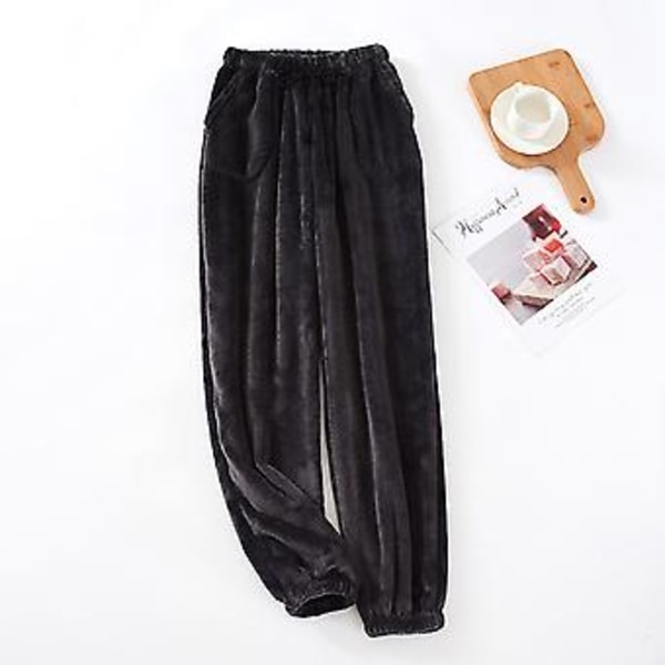Män Byxor Pyjamas Raka Ankelbandade Enfärgad Fleece Tjock Kallsäker Snörning Fickor Män Byxor Hemkläder (2XL Grå)