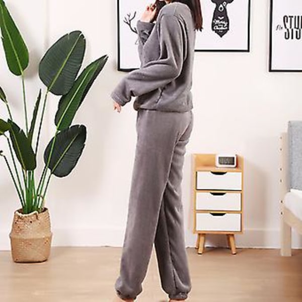 Dam Sweatshirts Set i Solid Färg Mjuk & Varm Korall Fleece Pyjamas Elastisk Hem & Midja Lång (XL Blå)