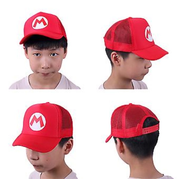 Super Mario Luigi Bros. Hatte Anime Cosplay Kostume Retro Spil Tema Mesh Baseball Cap Børn Drenge Piger Kreative Gave (Alle Rød)