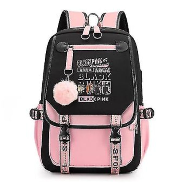 Blackpink Roseanne Park Lisa Kim Ji Soo Tähtiolkaimella Varustettu Reppu Korean USB-XH (Musta Jauhe Graffiti Tyttö)