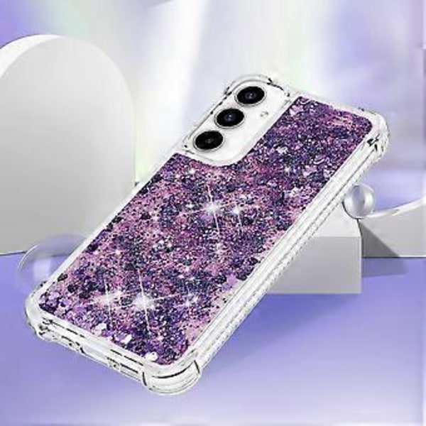 För Samsung Galaxy A35 5G TPU Skal Glitter Kvicksand Stötsäkert Telefon Baksida (Mörklila/Hjärtan)