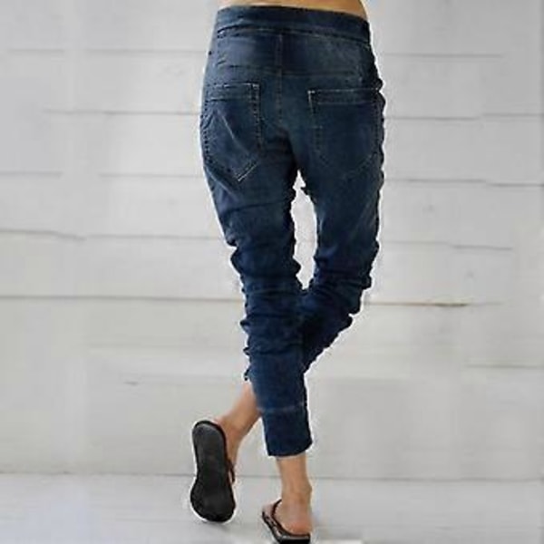 Naisten Muoti Housut Kiristysnyörilliset Farkut Taskuilla Rento Denim Harem Housut (XL Laivastonsininen)
