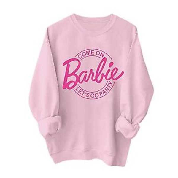 Barbie Dame Trykket Langærmet T-skjorte Genser Pullover Bluse Topper (L Rosa)