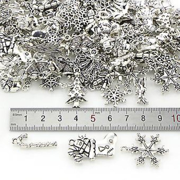 50 st Antique Silver Blandade Jul Charm Berlocker Smycken Tillverkning DIY Fynd
