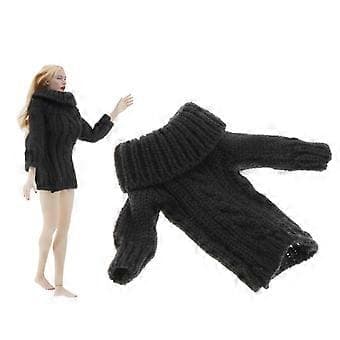 1/6 Skala Casual Strikket Oversized Langærmet Pullover Sweater Outfit til (Sort)