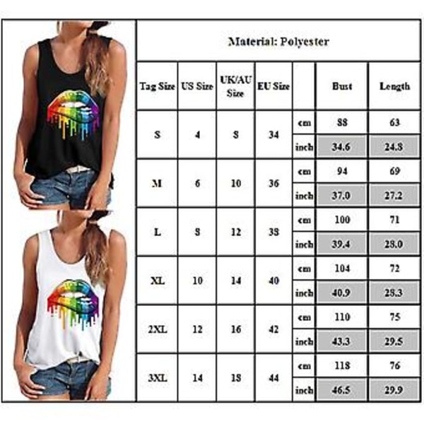 Damer Rainbow Lip Print Grafisk Tanktopper Løstsittende Sommer Casual Ermeløs Yoga Treningsbluse (S Svart)