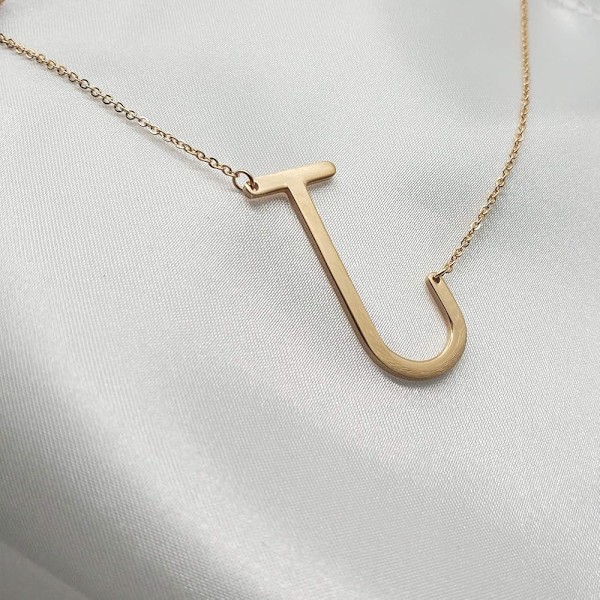 Initial J Halskæde 18K Guldbelagt Rustfrit Stål Store Store Bogstaver Vedhæng Halskæde Script Navn Monogram Halskæder til