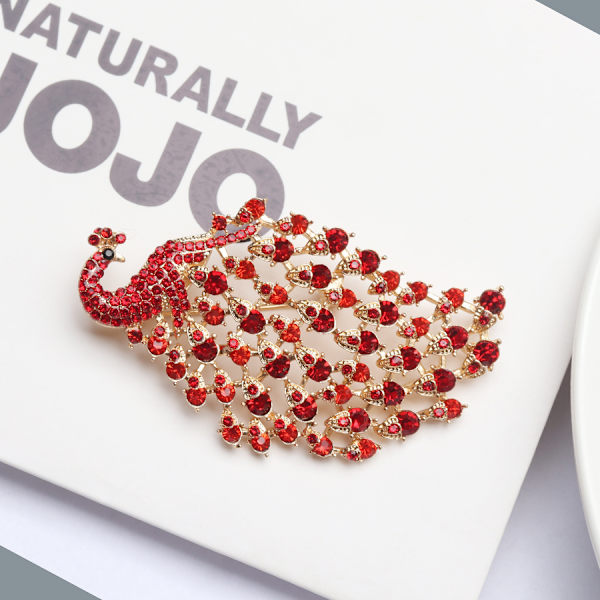 RØD Rhinestone Påfugl Brosche Pin til Kvinder Piger Mode Utsøgt Overdrevet Store Krystal Fugl Dyr Broscher Revers P
