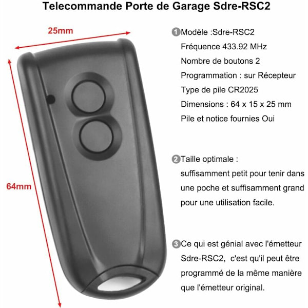 RSC2 garagefjärrkontroll 433Mhz RSC2 dörrfjärrkontroll, RSE2