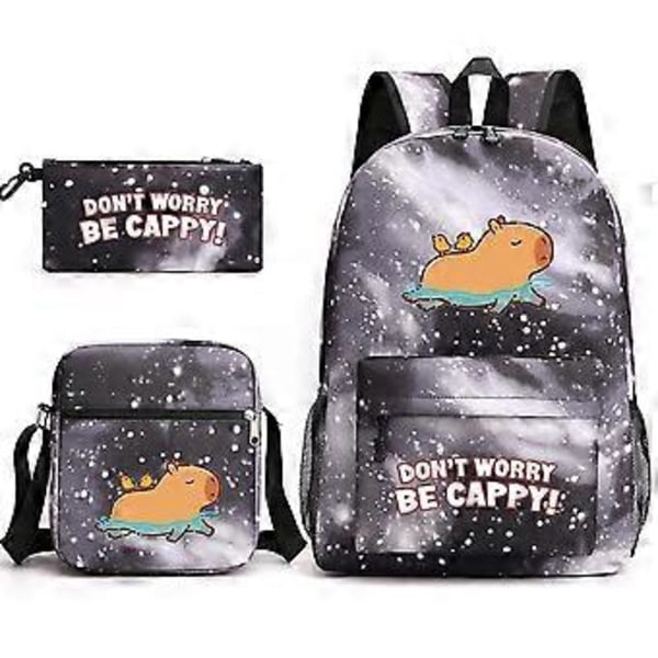 Capybara Skolesekk Ryggsekk Blyantveske Skulderveske Tredelt Sett _18